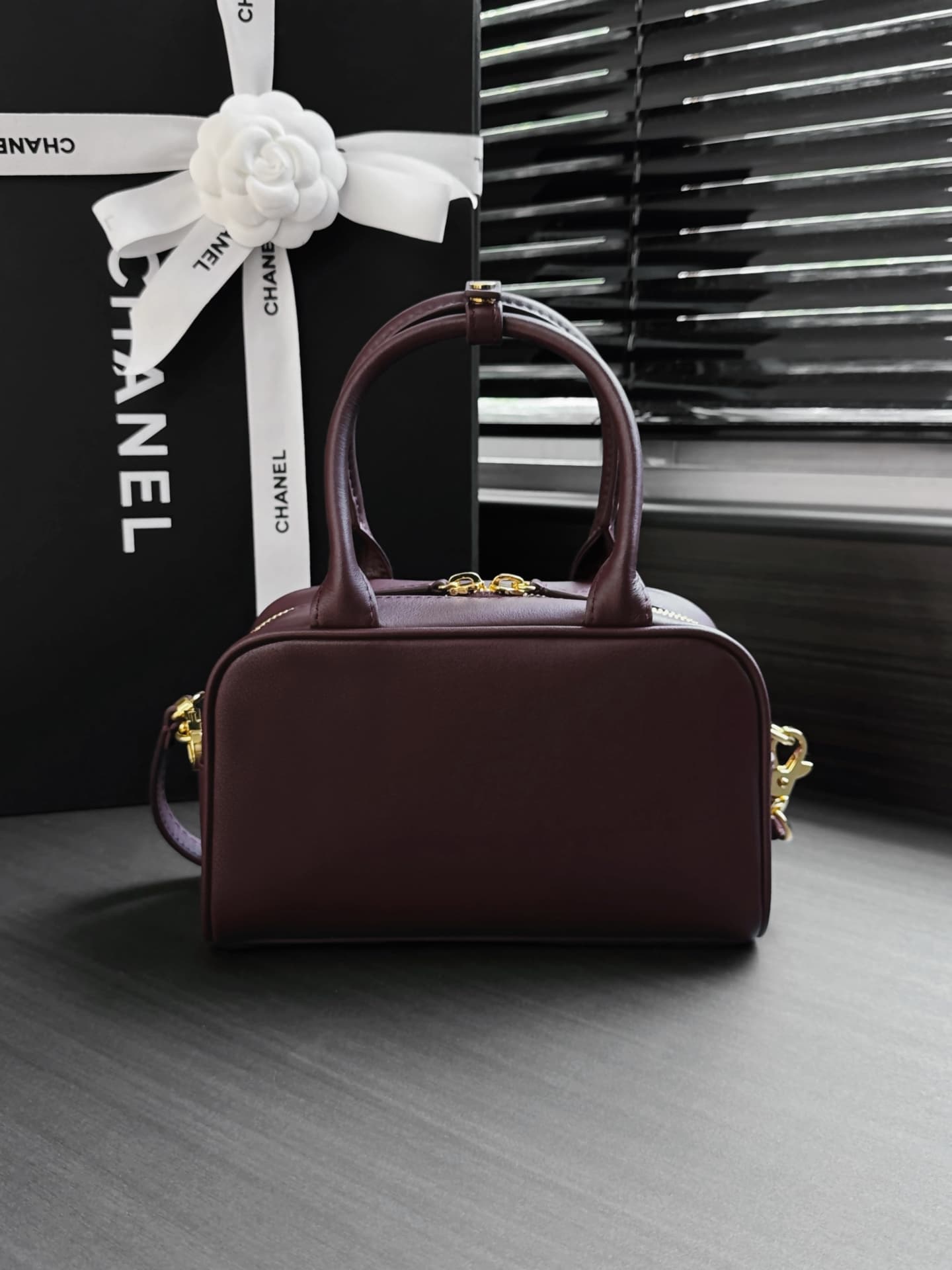 Chanel Mini Bowling Bag Calfskin & Gold-Tone Metal Burgundy AP5528 A