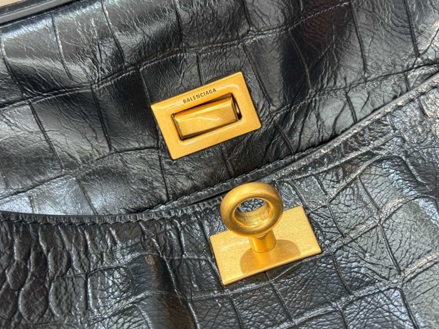 Balenciaga Rodeo Small Bag in Black Crocodile Embossed Calfskin With Gold-Tone Metal TOP