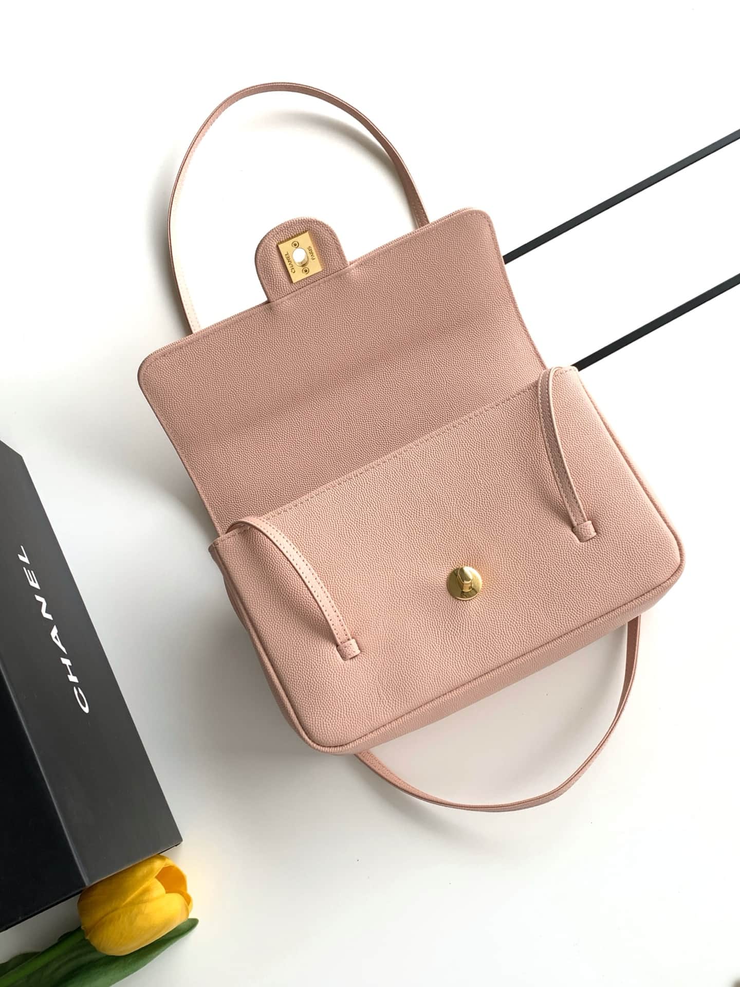Chanel Small Flap Bag Grained Shiny Calfskin & Gold-Tone Metal AS6130 Pink High