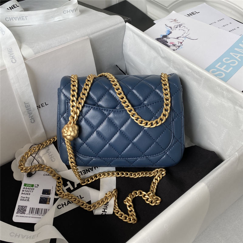Chanel SUPERMINI FLAP BAG AS4040 Lambskin & Gold-Tone Metal Blue-Navy A