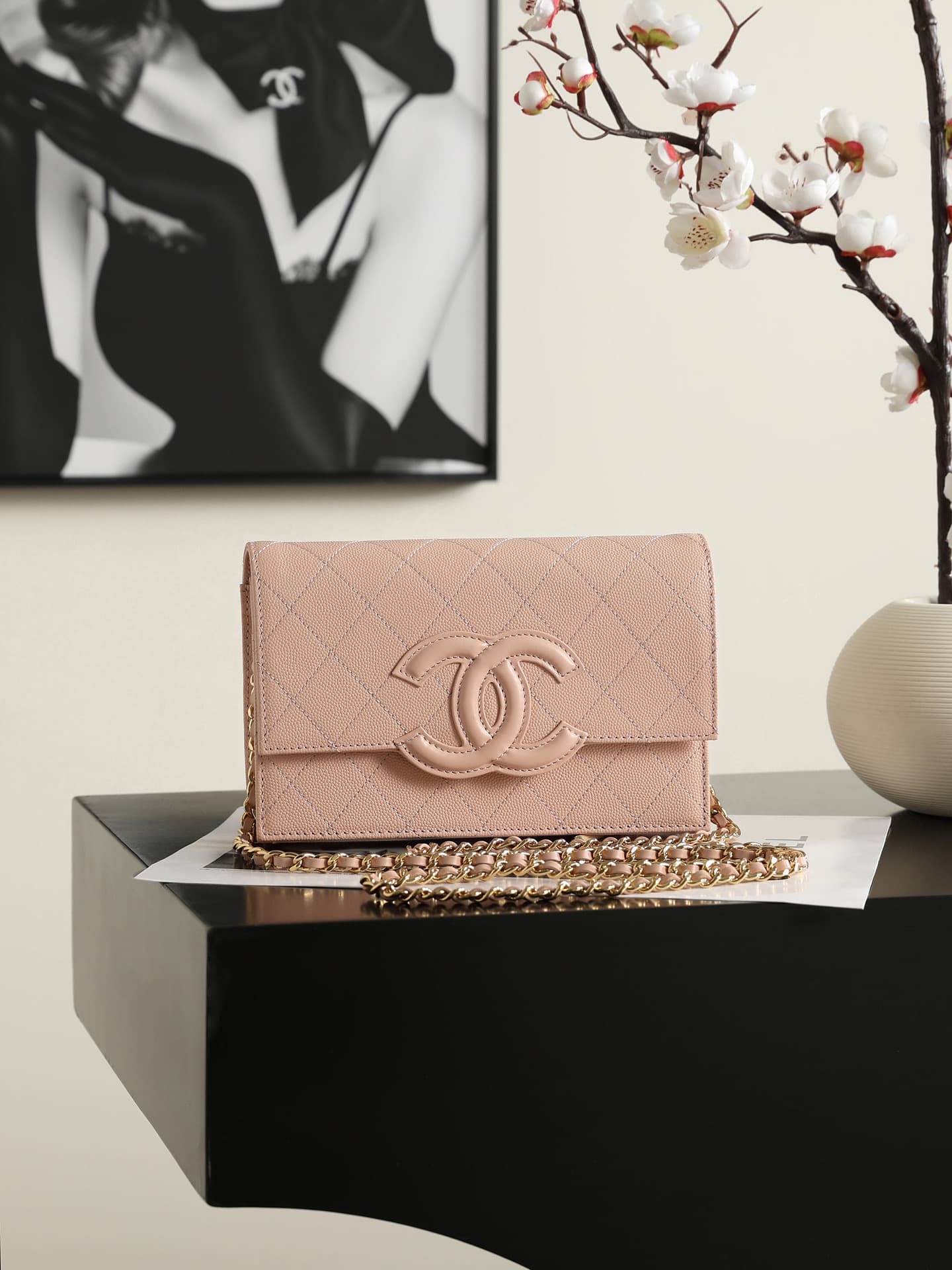 Chanel Wallet on Chain Shiny Grained Calfskin Lambskin & Gold-Tone Metal Pink AP5455 A
