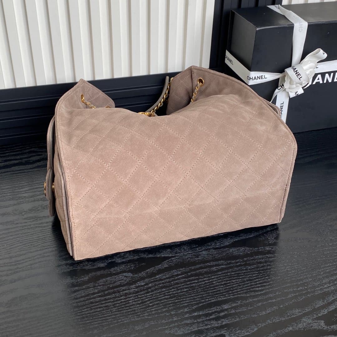 Chanel 25 Medium Hobo Medium handbag AS5311 Suede & Gold-tone Metal Beige High