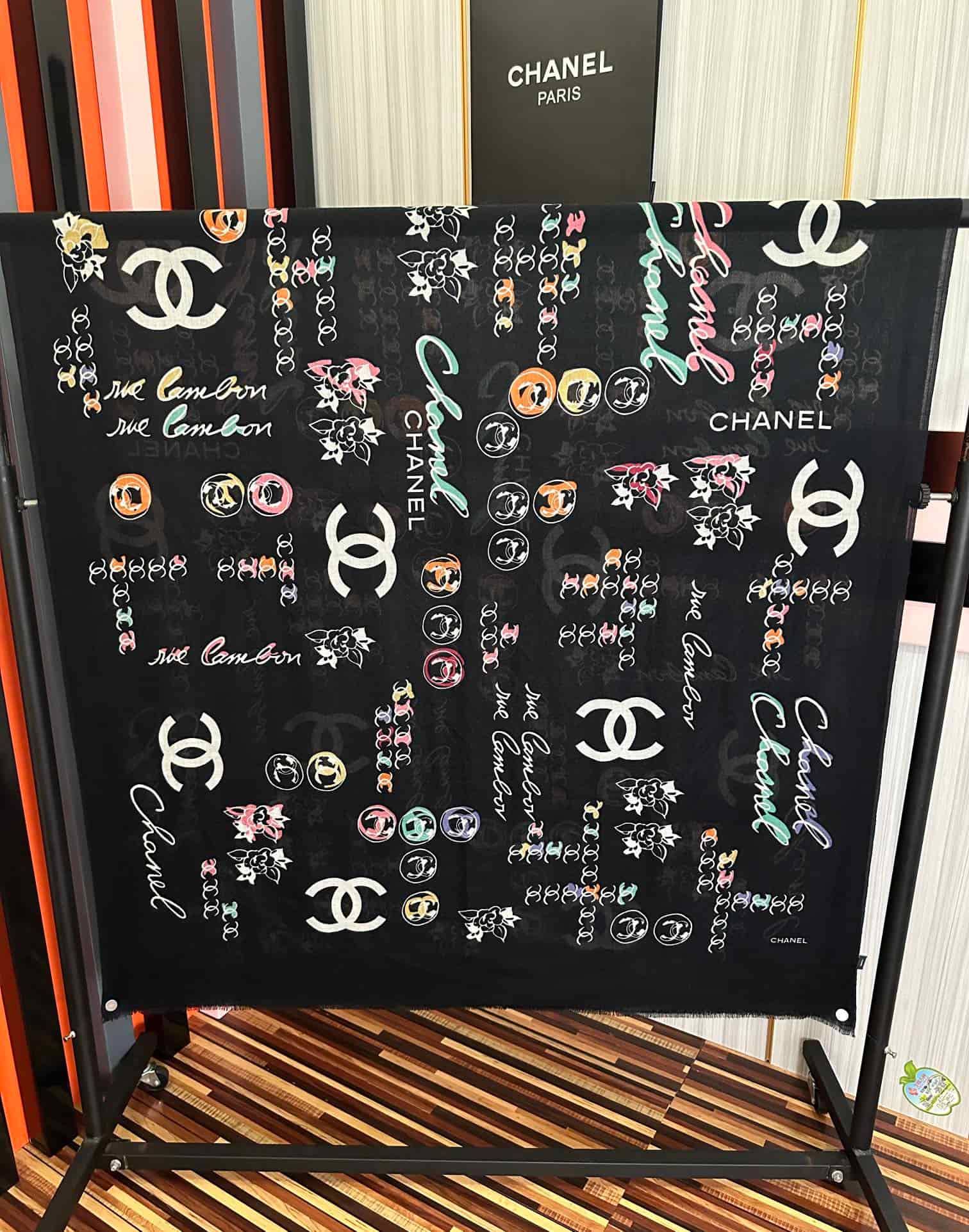 Chanel Silk scarf featuring  Camelia logo and Cambon print