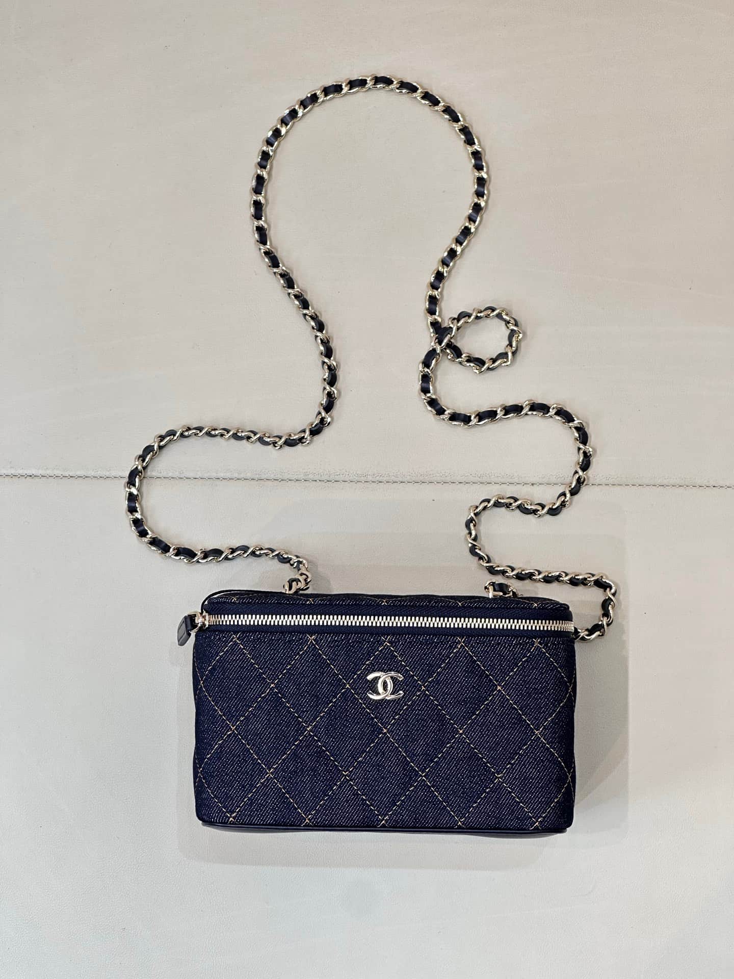 Chanel Classic Long Vanity with Chain  Denim & Gold-Tone Metal Dark Blue AP1341 TOP
