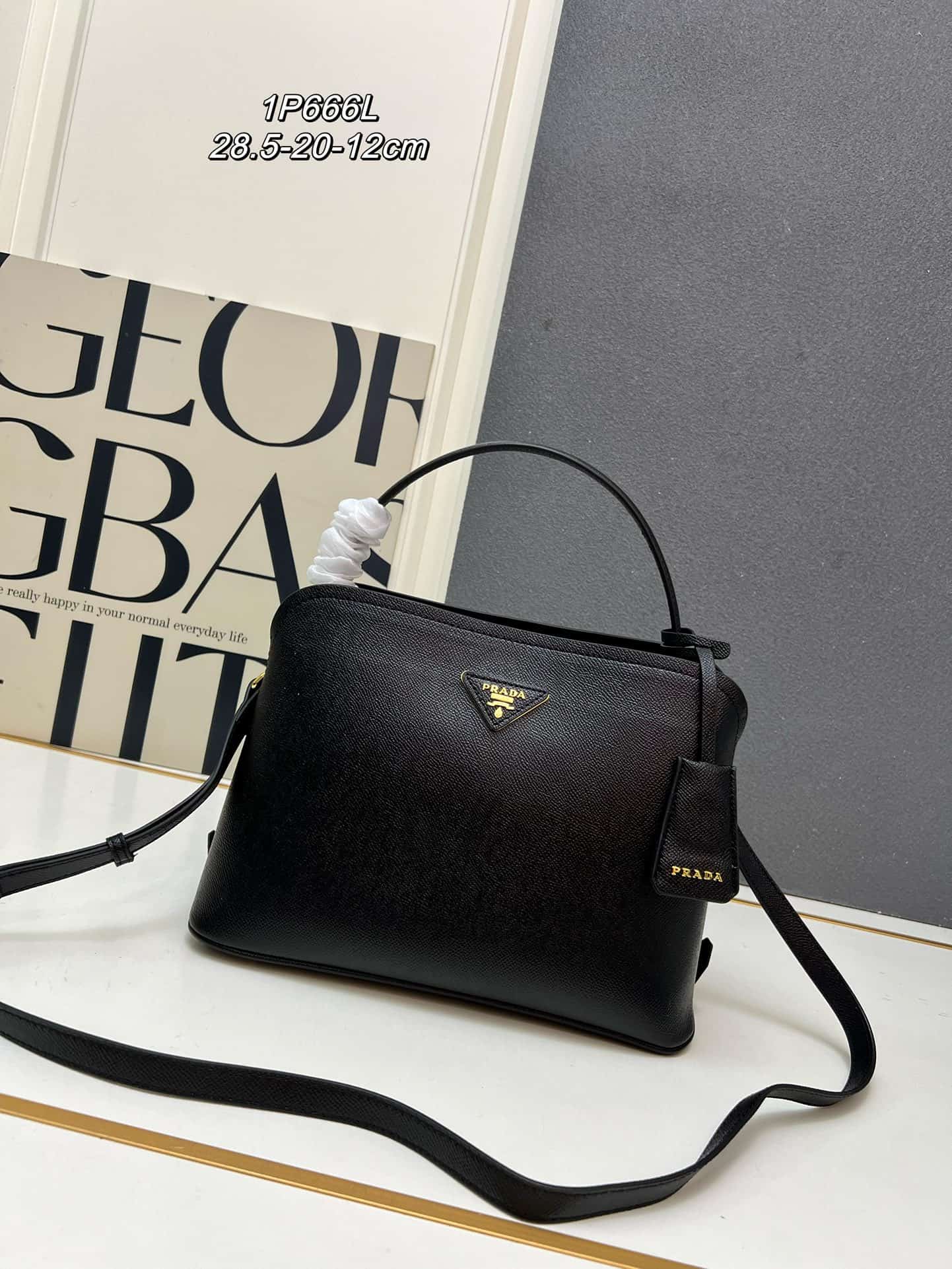 Prada Saffiano Leather Matinée Handbag Black