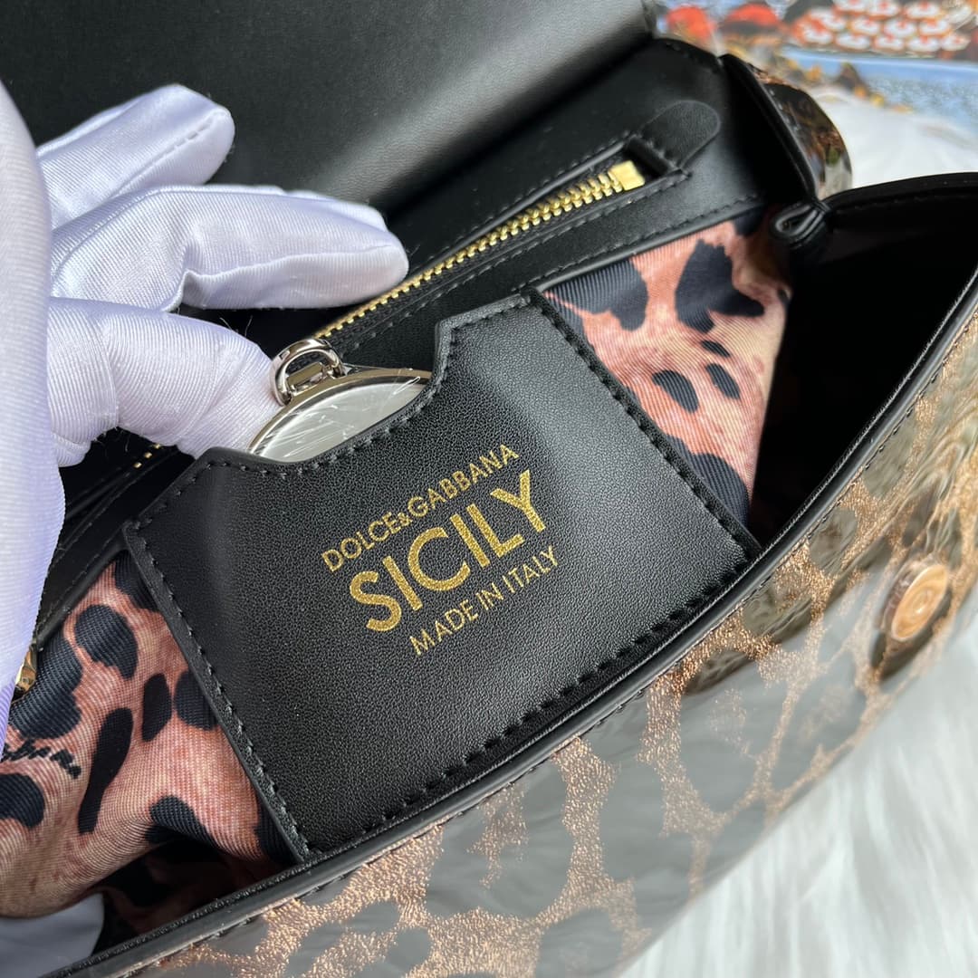 Dolce & Gabbana Medium Sicily handbag in leopard-print polished calfskin High