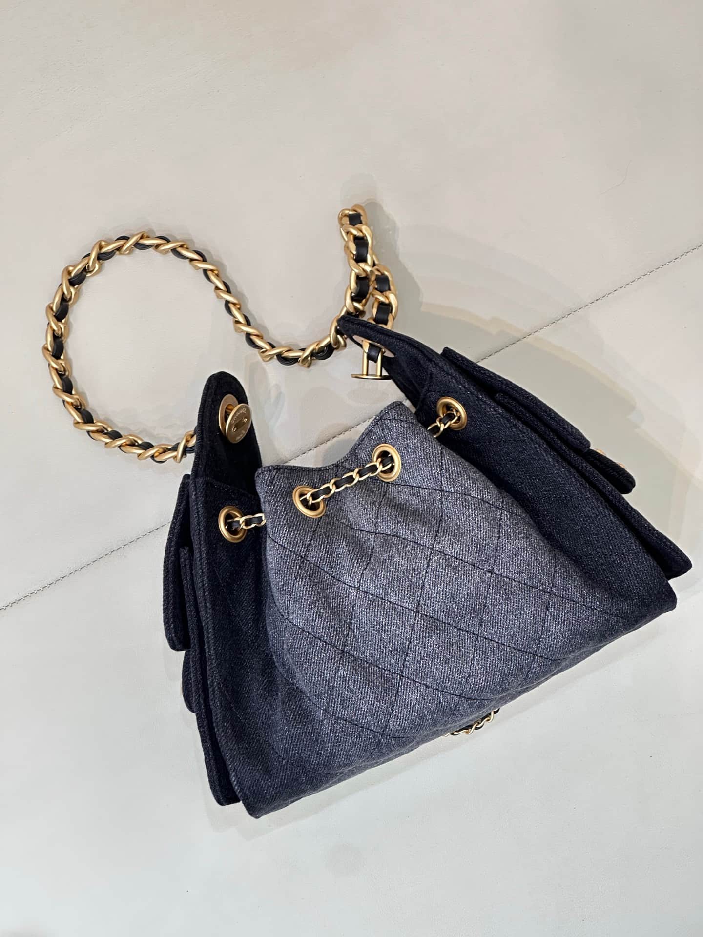 CHANEL 25 Mini Handbag AS5631 Denim &Gold-tone Metal Drak Blue TOP