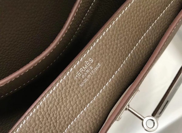 Hermes Kelly Depeche 34 Briefcase In Etoupe Calfskin WAX High
