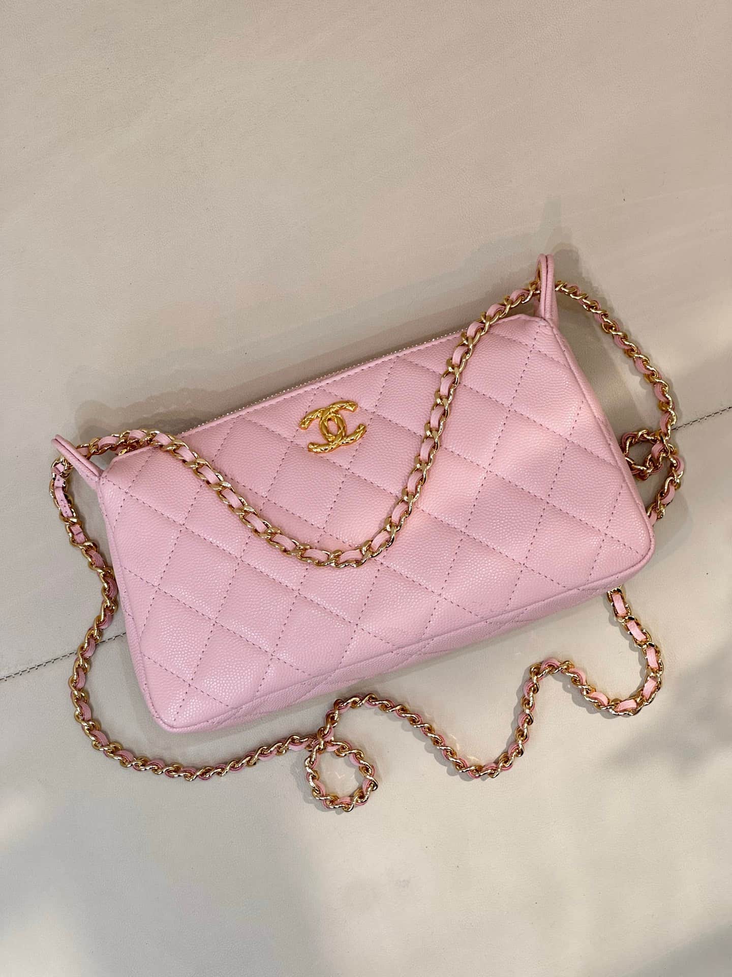 Chanel Hobo Bag Grained Calfskin & Gold-tone Metal Pink AP5023 TOP