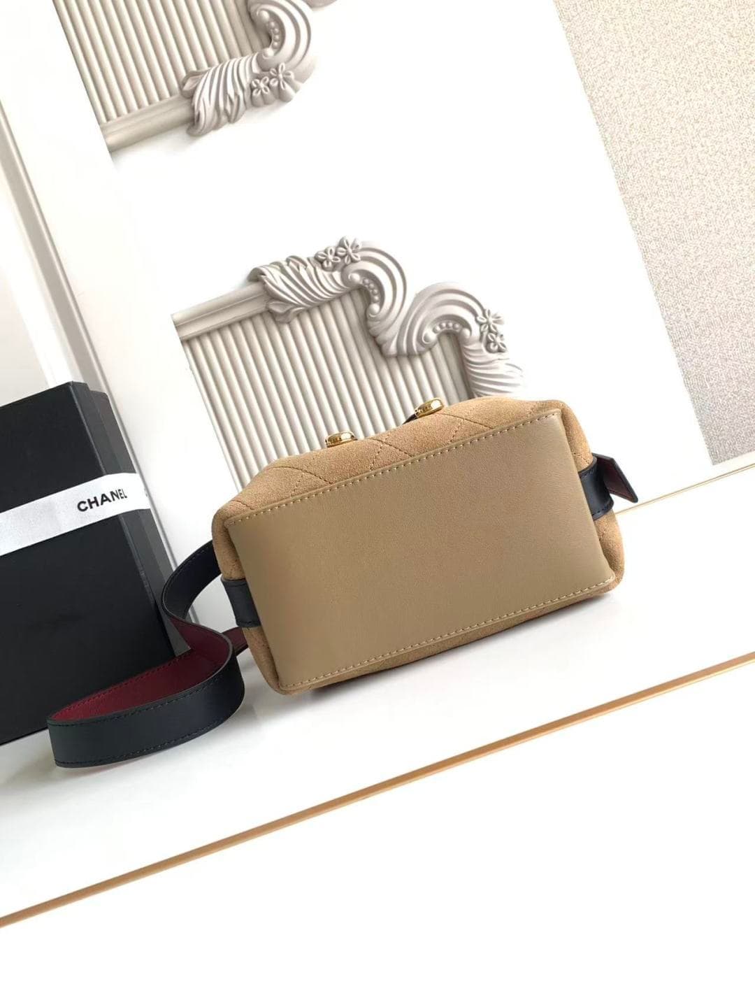 Chanel Small Bucket Bag Suede Calfskin & Gold-Tone Metal Dark Beige AS6537 A
