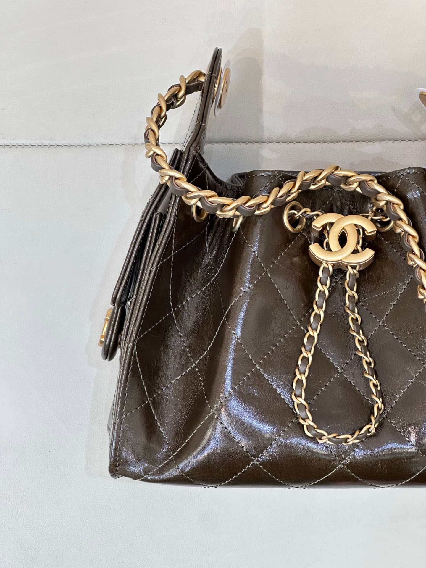 CHANEL 25 Mini Handbag AS5631 Shiny Calfskin & Gold-tone Metal Dark Brown TOP