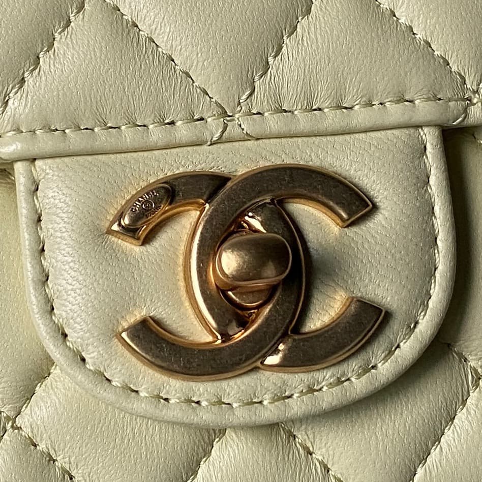 Chanel Mini Flap Bag with Top Handle Lambskin& Gold-tone Metal Light Yellow AS5814 A