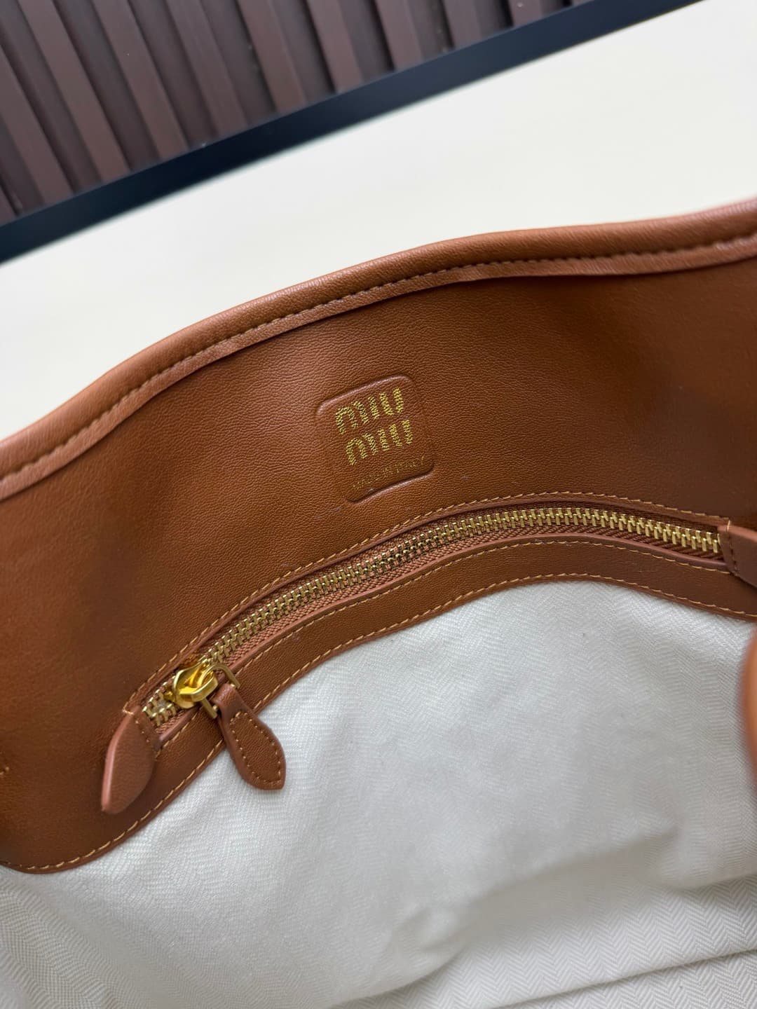 Miu Miu Aventure Calfskin Leather Bucket Bag Brown High