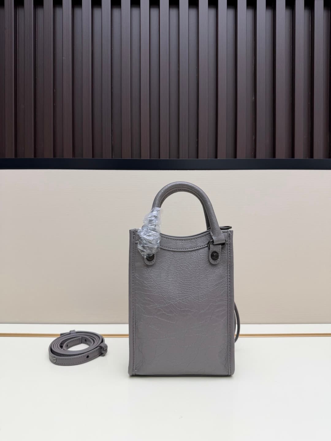Balenciaga Le City Leather Tote Phone Holder Grey High