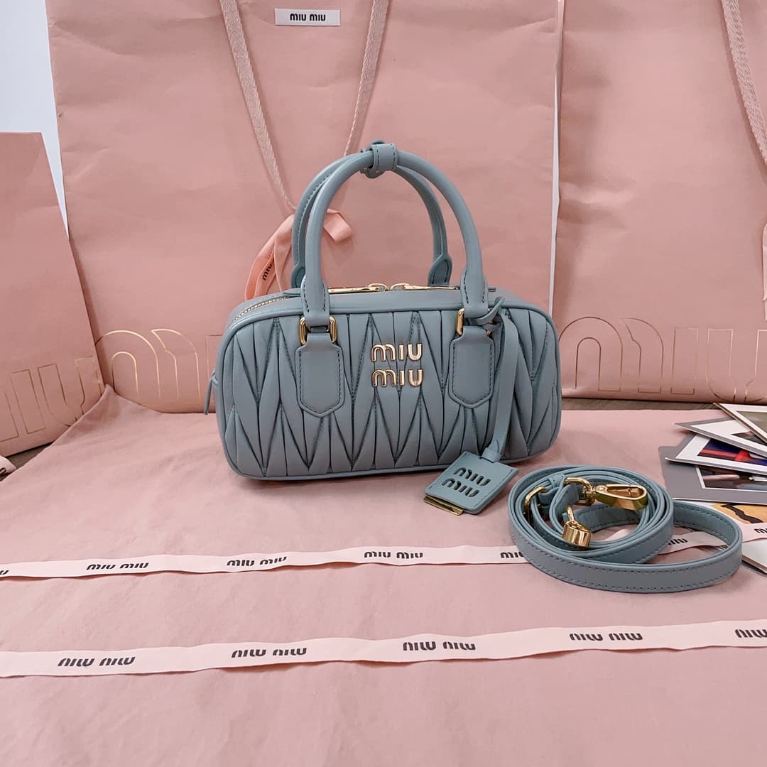 Miu Miu Arcadie matelassé nappa leather bag 5BB142 Blue High