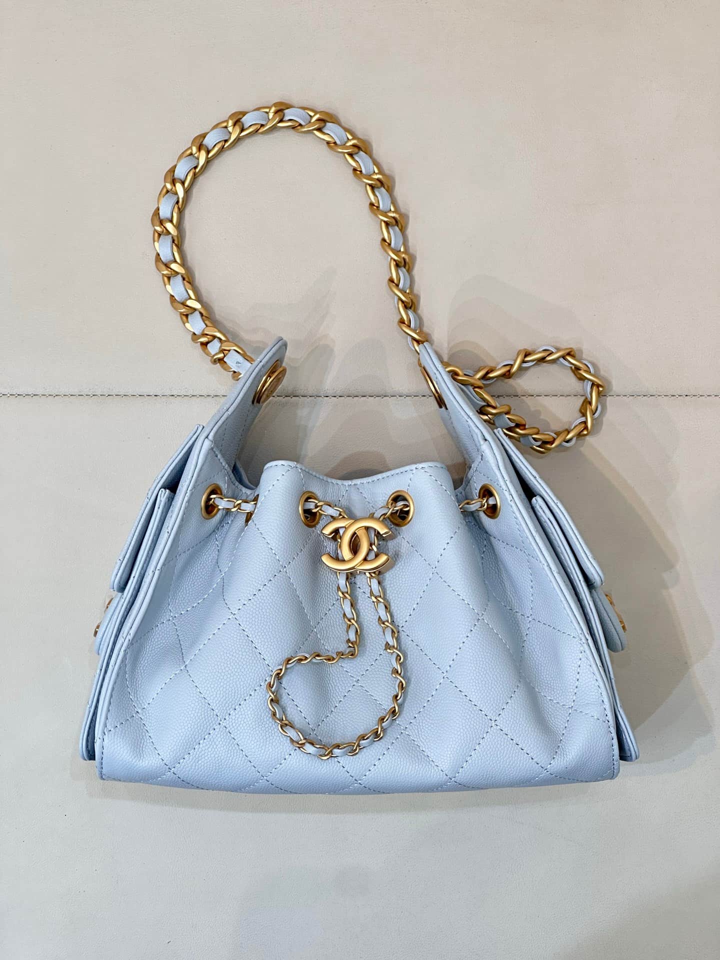 CHANEL 25 Mini Handbag AS5631 Grained Calfskin & Gold-tone Metal Light Blue TOP