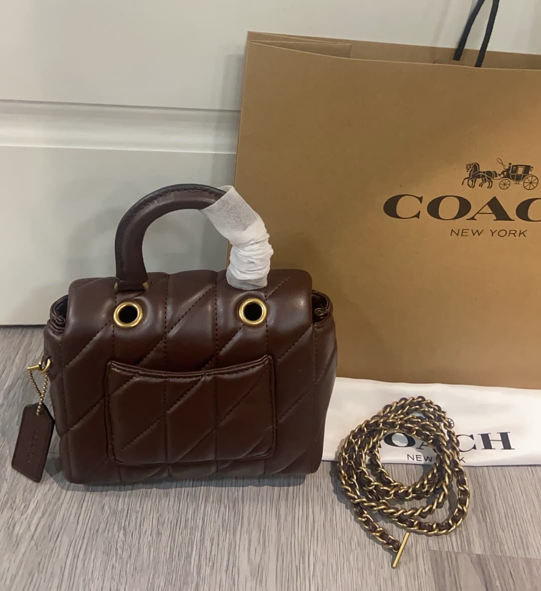 COACH Tabby Top Handle Bag With Quilting Coffee High