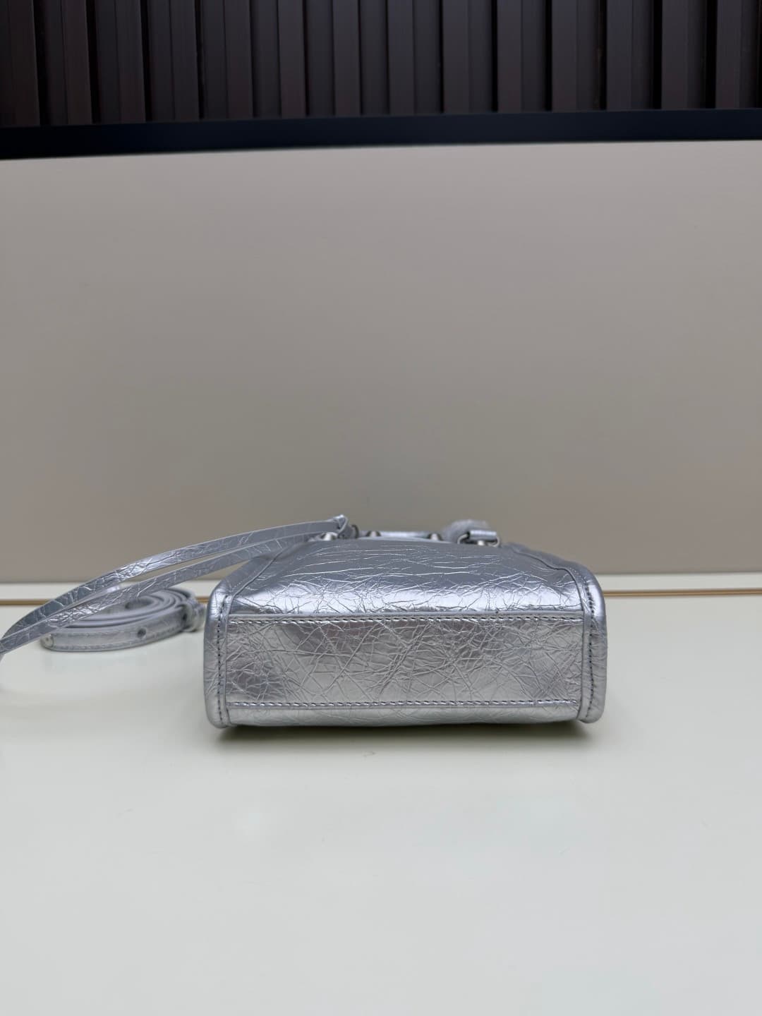 Balenciaga Le City Leather Tote Phone Holder Silver High