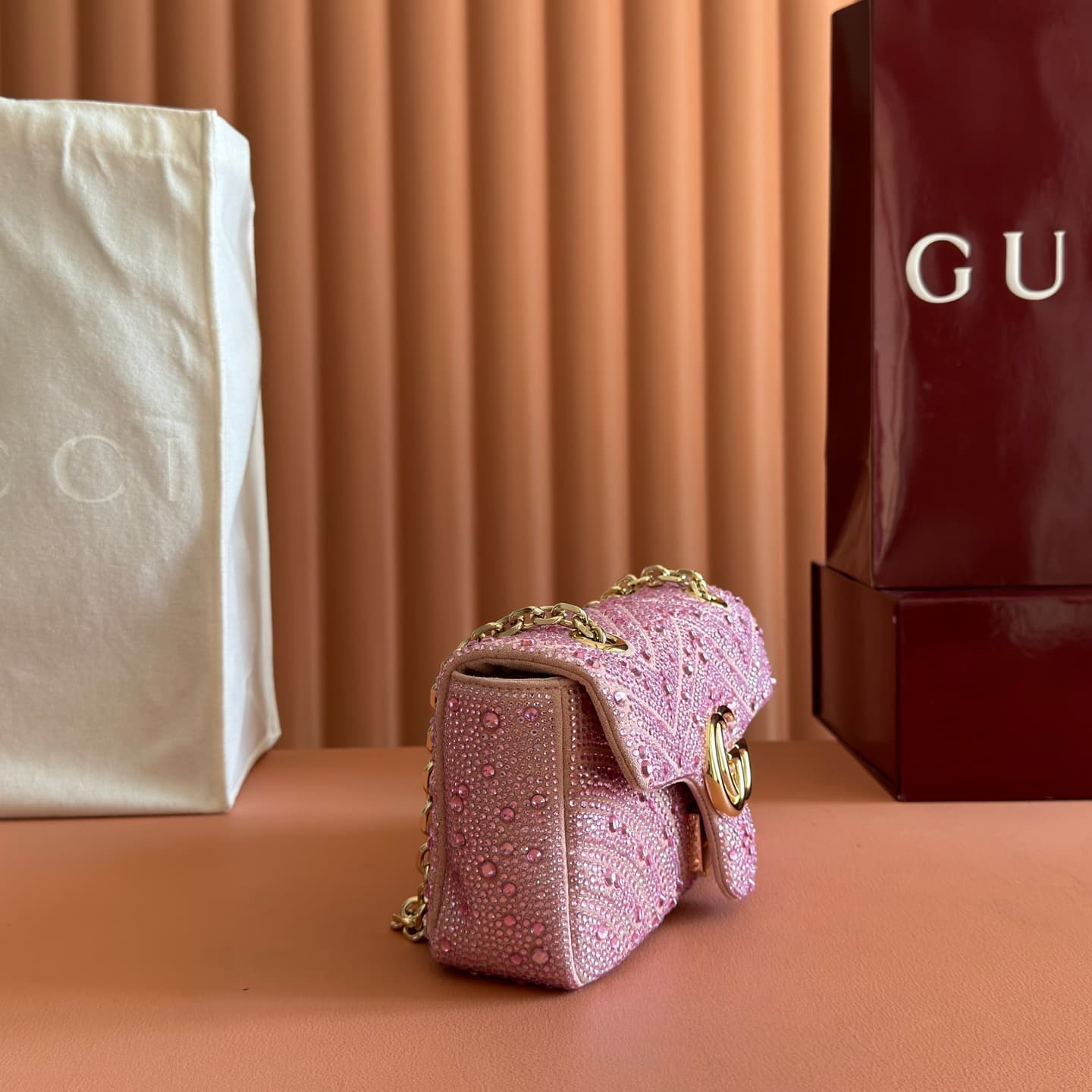 Gucci GG Marmont Shoulder Bag Pink / Crystal 837280 High