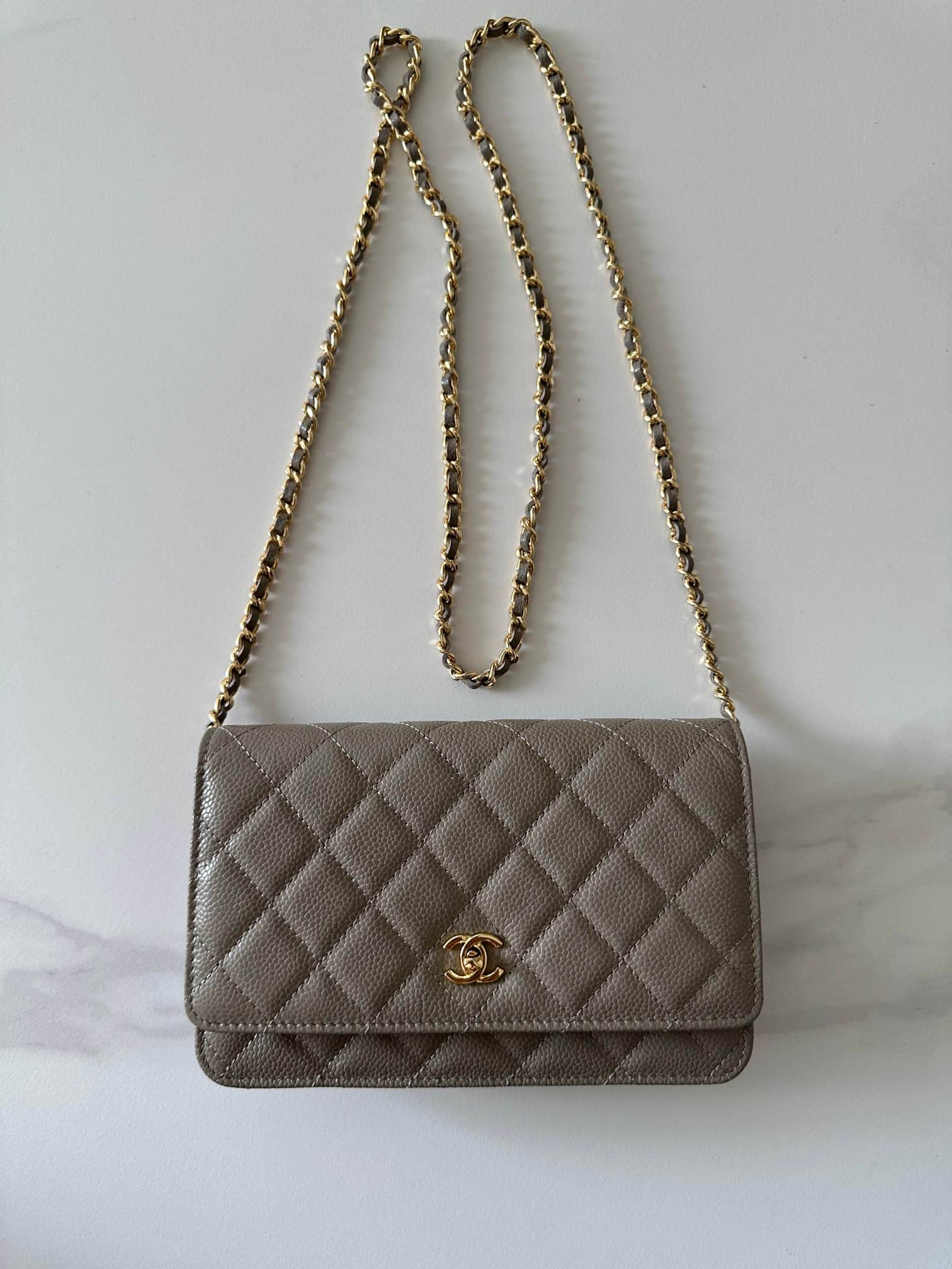 Chanel Classic Wallet on Chain Grained Shiny Calfskin & Gold-Tone Metal AP4241 Grey High