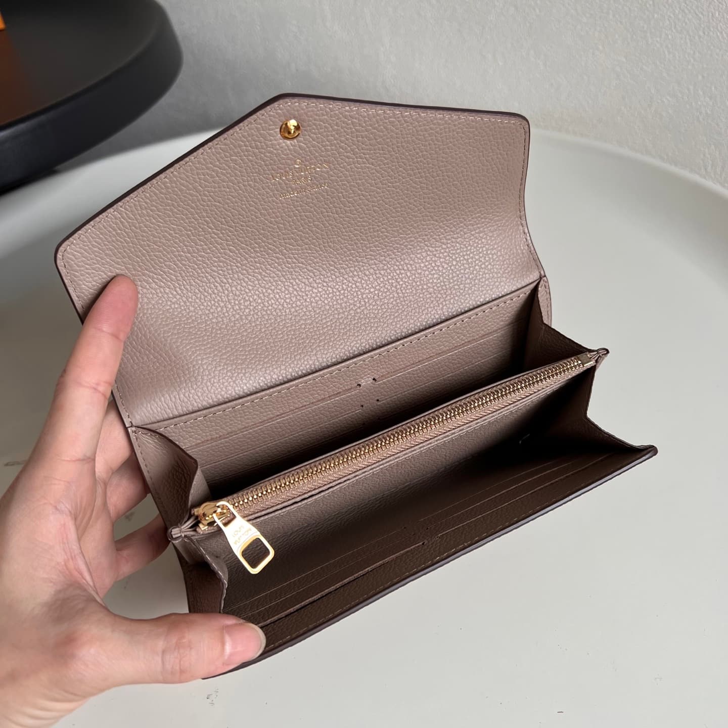 Louis Vuitton Sarah Wallet Touterelle Beige Monogram Empreinte Leather M82256 High