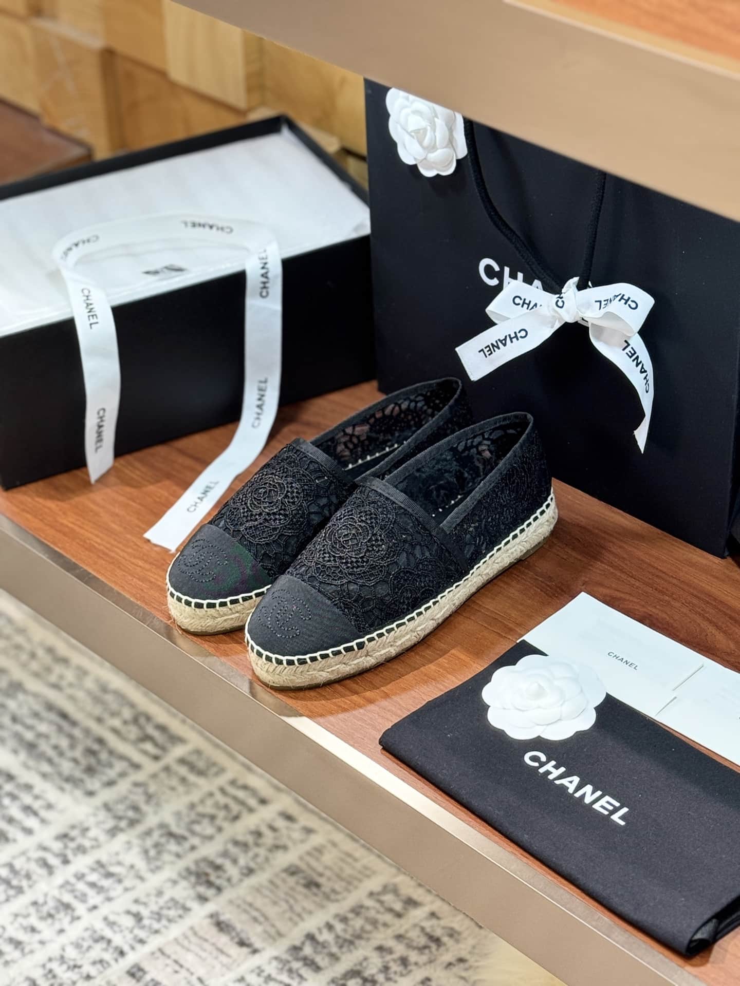Chanel Tweed CC Cap Toe Espadrille Flats Shoes Women