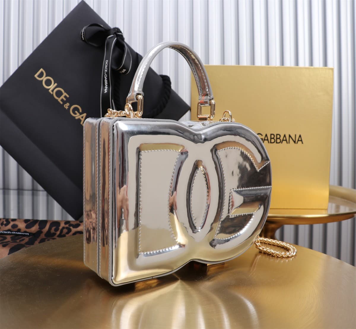 Dolce & Gabbana silver patent leather DG Logo handbag high