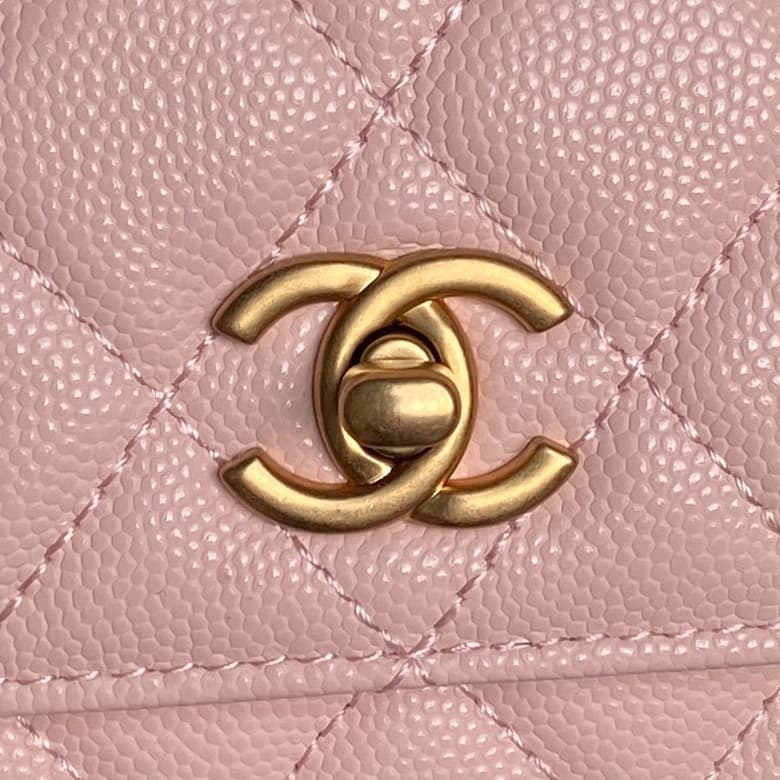 Chanel Mini Flap Bag with Top Handle Grained Shiny Calfskin & Gold-Tone Metal Pink AP4798 A