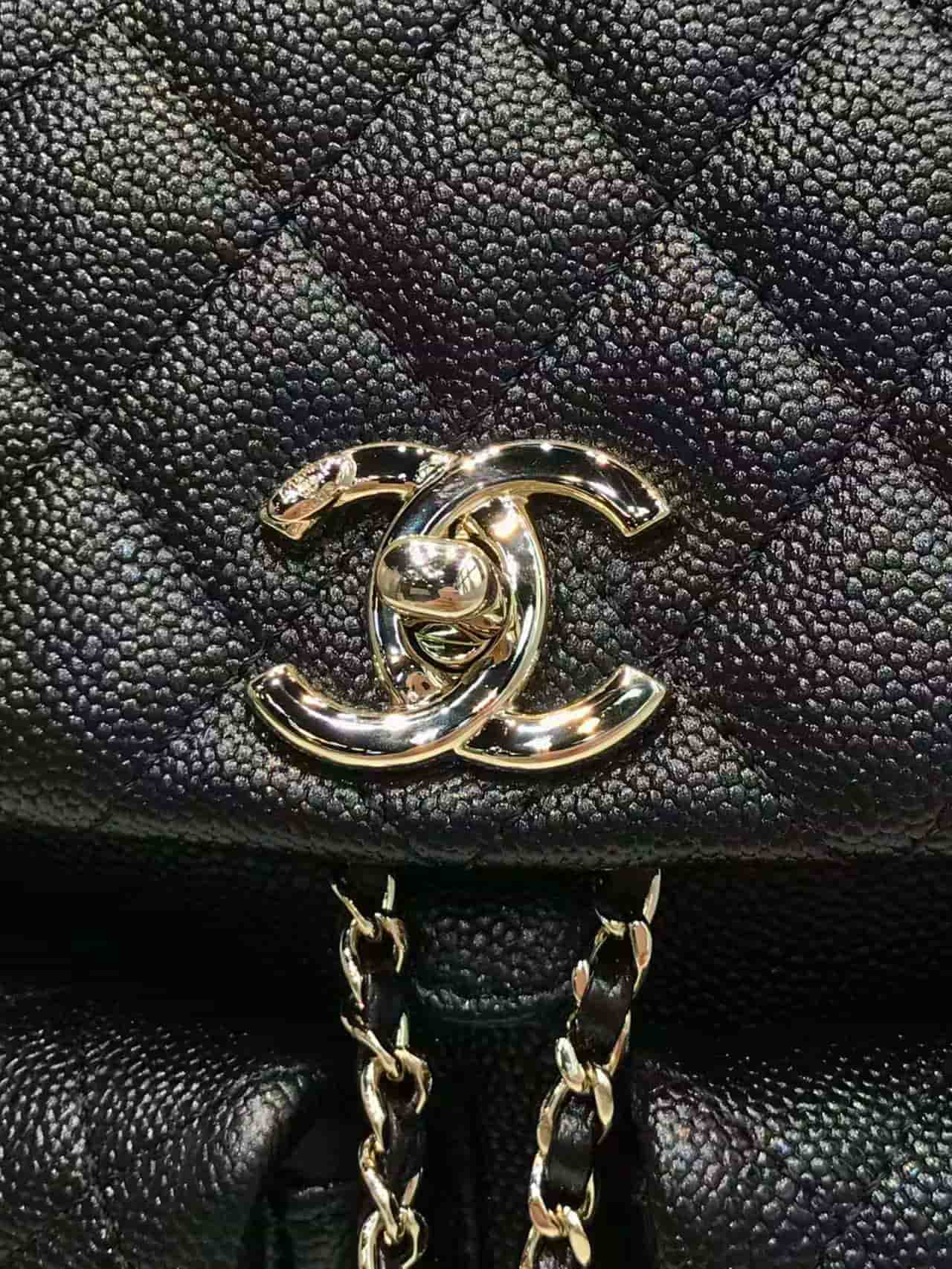 Chanel BACKPACK AS3860 Grained Shiny Calfskin & Gold-Tone Metal Black TOP