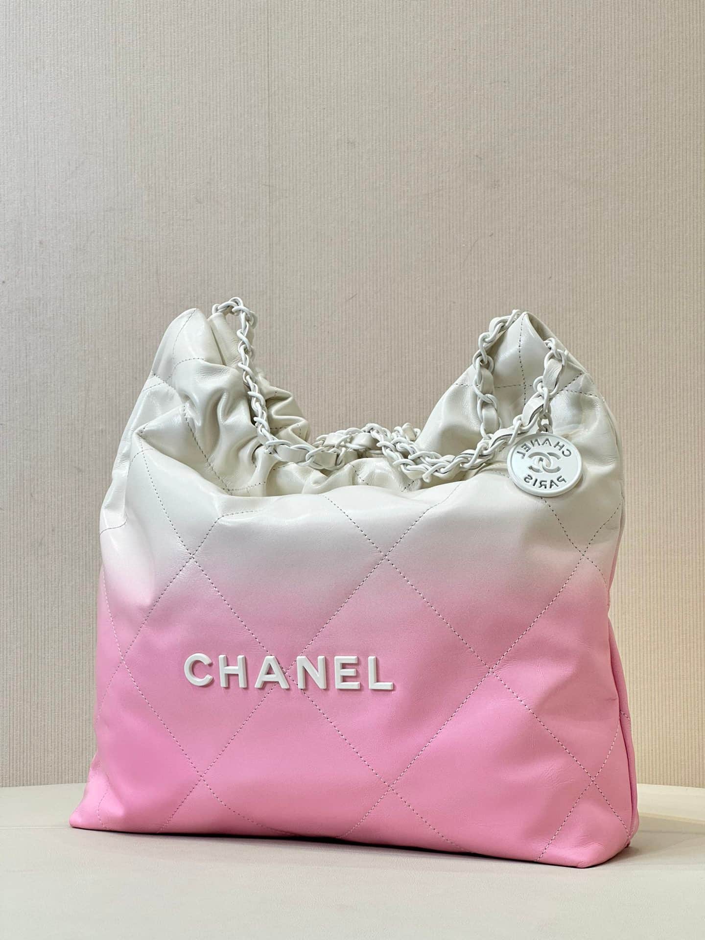 Chanel 22 Small handbag Shiny calfskin & White-tone metal AS3260 White with Pink TOP