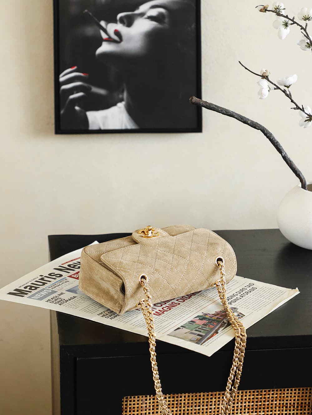 Chanel Maxi Flap bag Suede Calfskin & Gold-Tone Metal Dark Beige AS6627 A