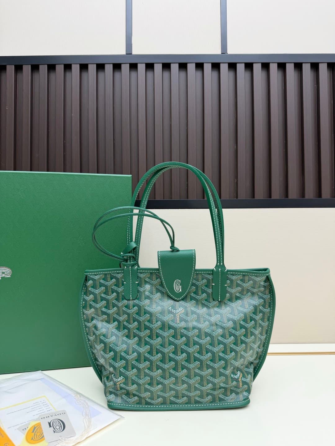 Goyard Mini Anjou Tote Goyardine Canvas with White Painted Mascot Green High