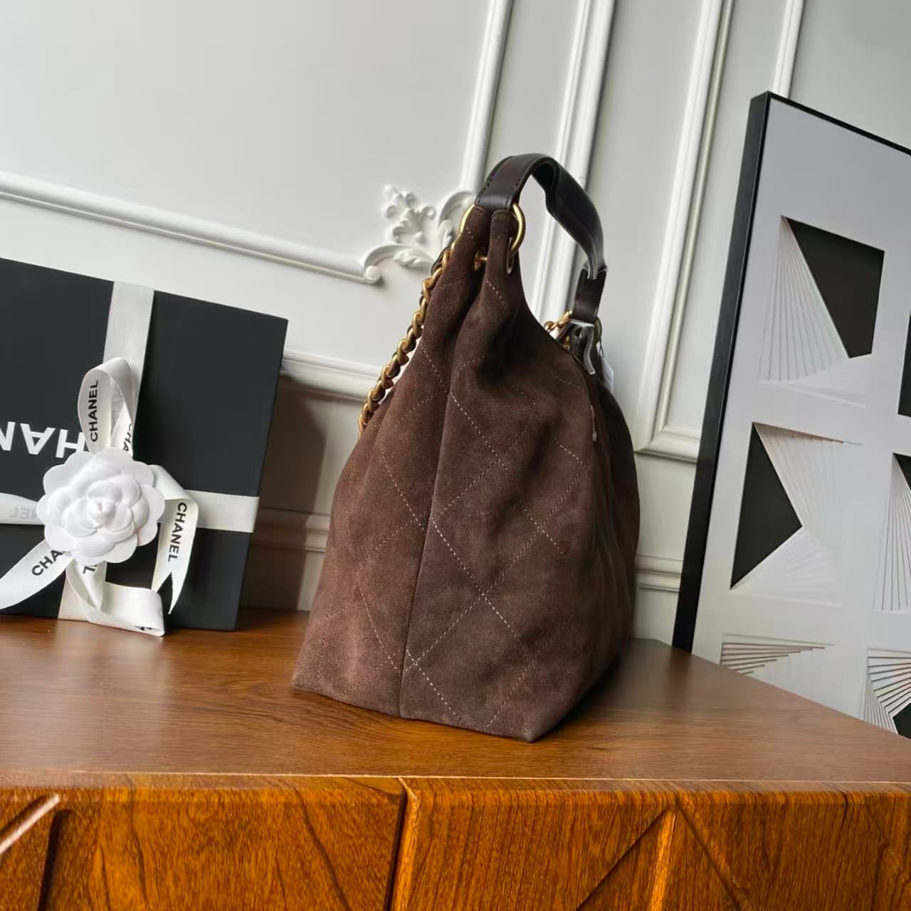 Chanel Hobo Bag Suede Calfskin& Gold-Tone Metal AS5978 Dark Brown A