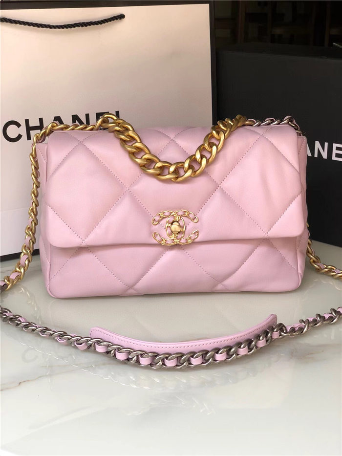 Large Chanel 19 Flap Bag Lambskin Pink High