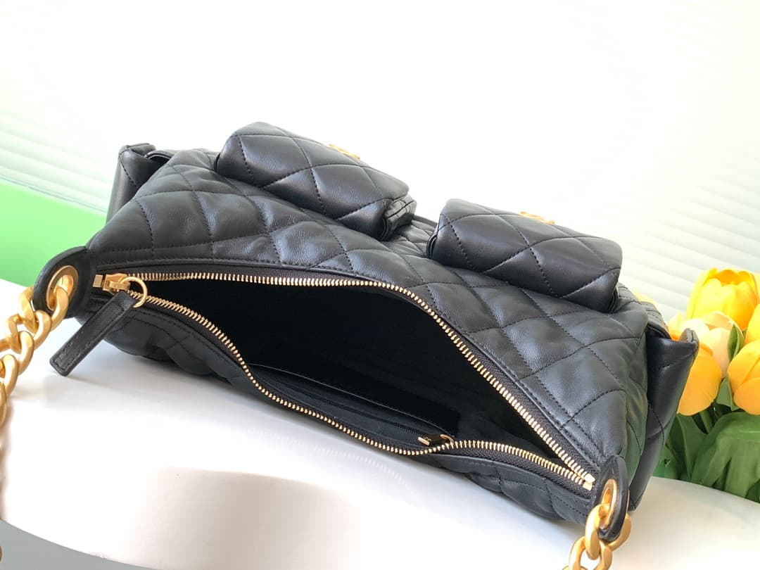 Chanel Trendy Pockets Hobo Bag Lambskin & Gold Metal Black AS5302 A