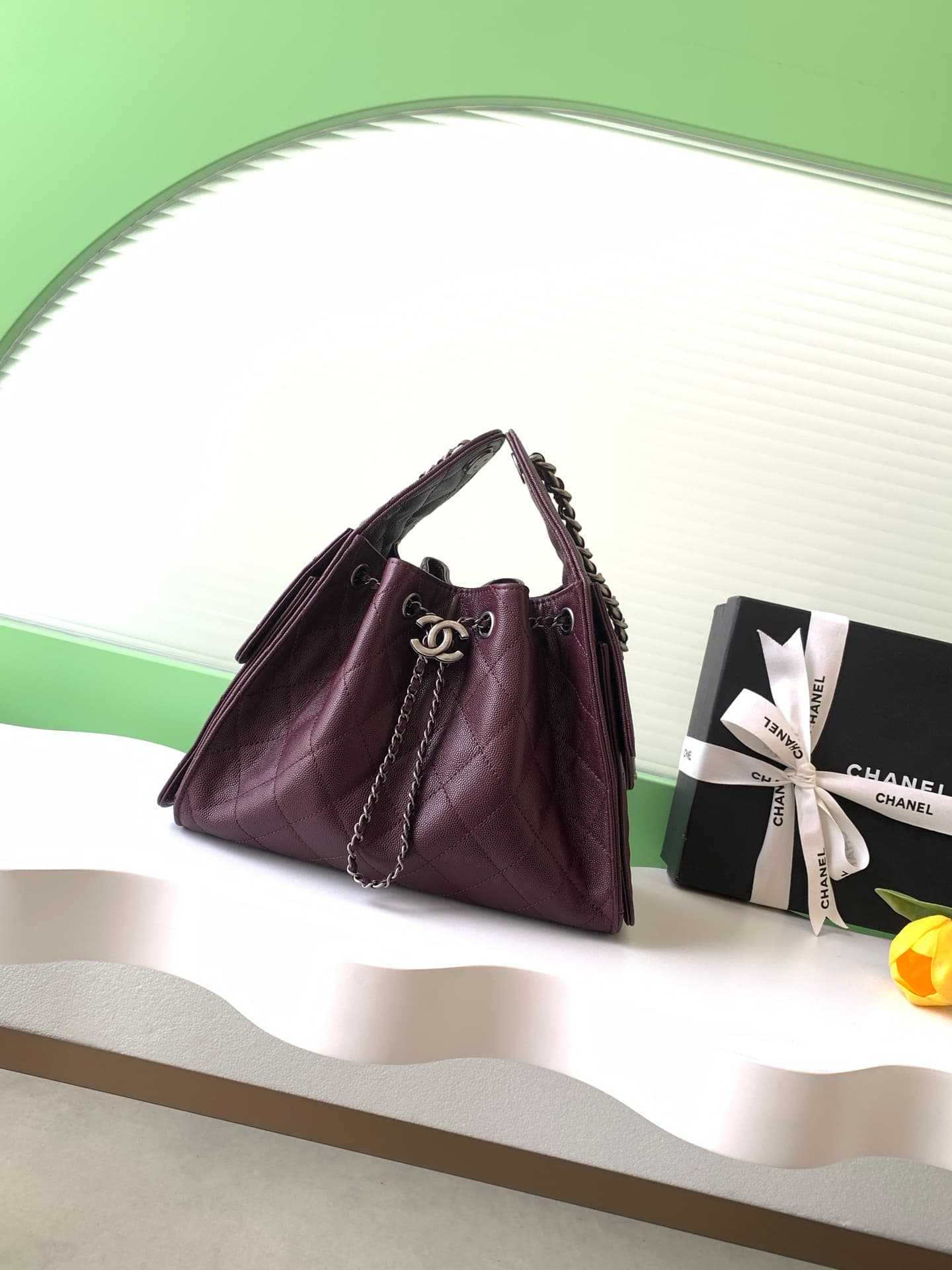 Chanel 25 Small Hobo handbag AS5293 Grained Calfskin &Silver-Tone Metal Drak Brown A