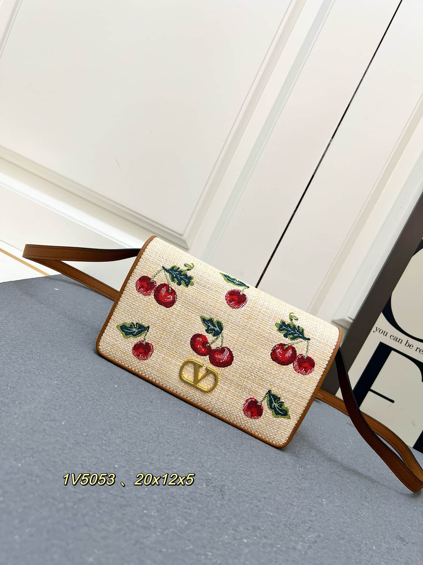 Valentino VLogo Signature Mini Shoulder Bag In Jacquard Raffia With Cherryfic Pattern Mid