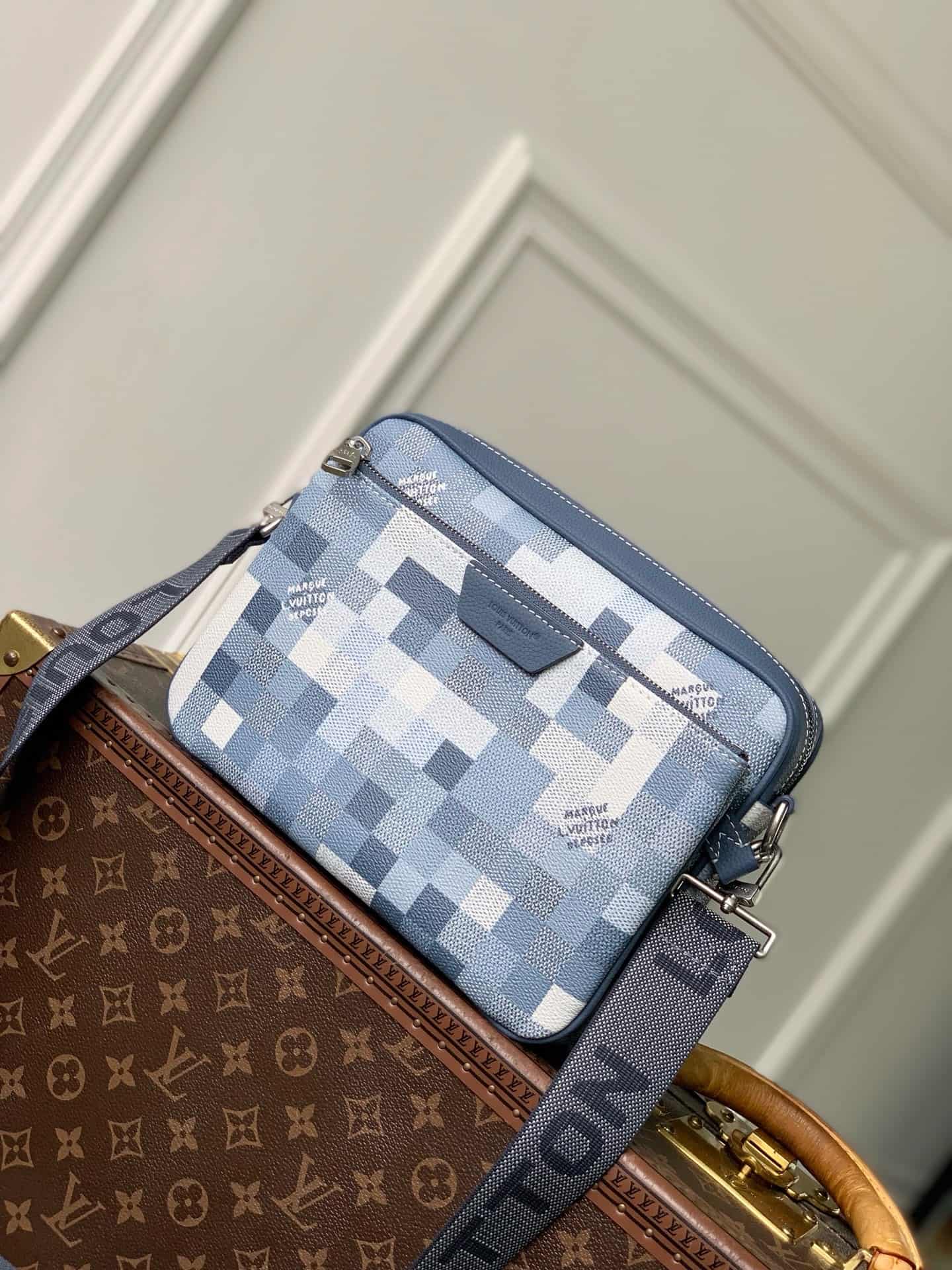 Louis Vuitton Trio Messenger Indigo Blue Damoflage coated canvas M28601 High