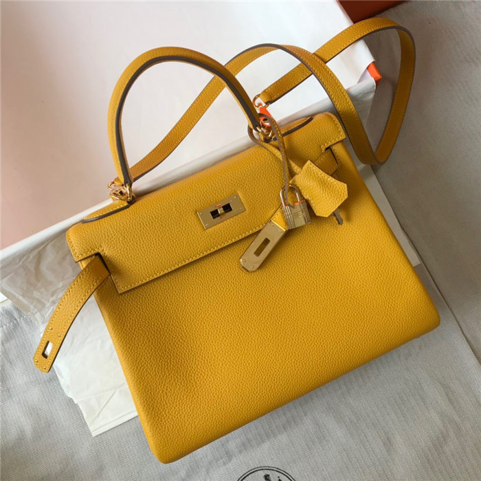 Hermes Kelly 25/28/32cm Retourne Bag Togo Leather In Yellow WAX High