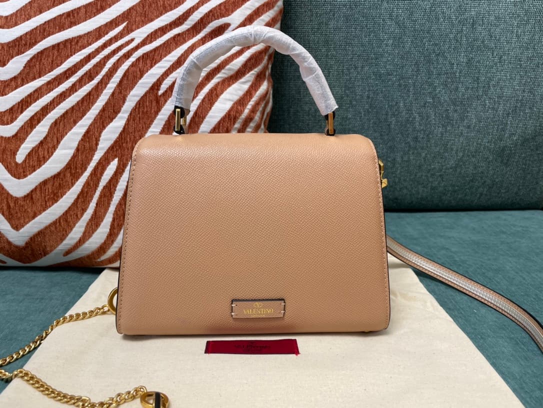 Valentino Mini Vsling Handbag In Nude Pink Grainy Calfskin High