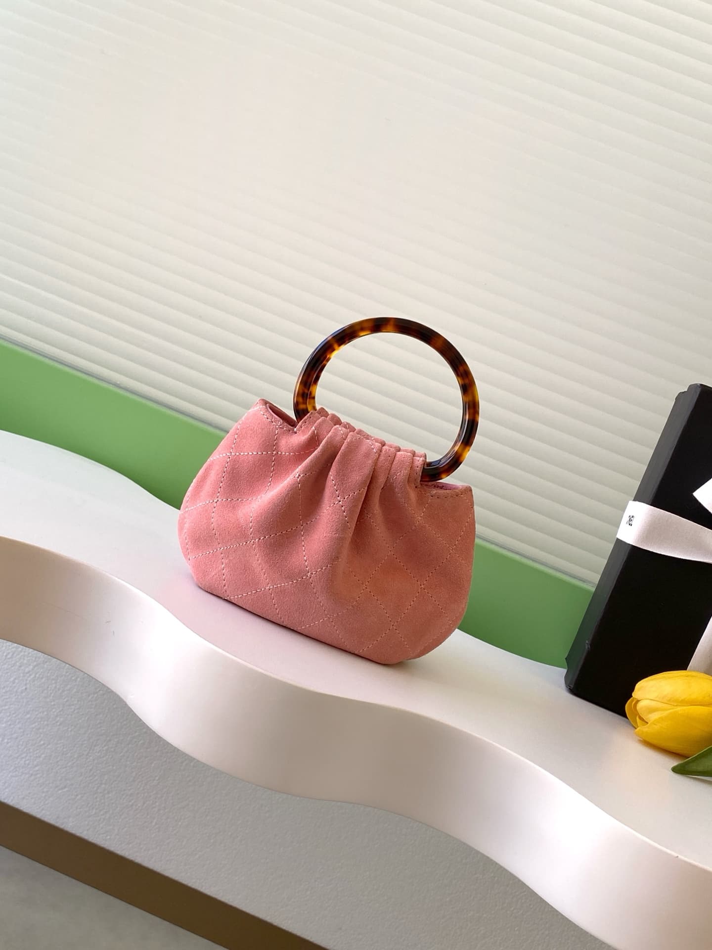 Chanel Mini Hobo Bag Suede Calfskin Turtoise-Shell Effect Plexi & Gold-Tone Metal Pink AS4981 High