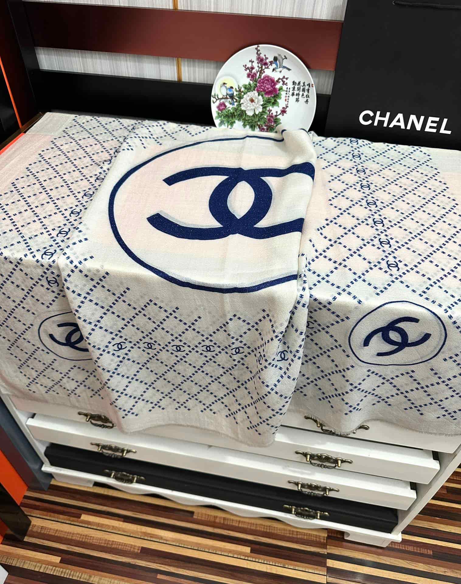 Chanel interlocking CC logo cashmere silk stole scarf