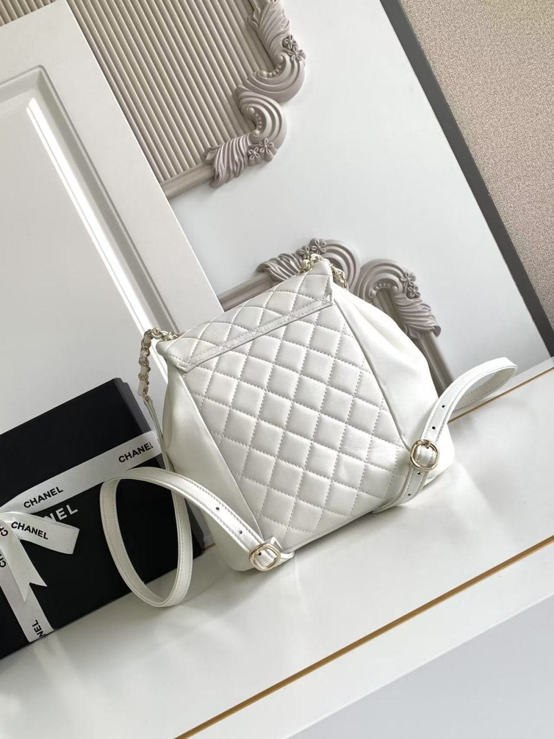 Chanel Medium Quilted Duma Backpack Lambskin AS3618 White A