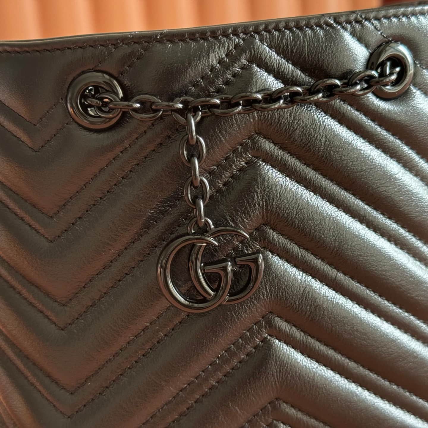 Gucci GG Marmont Nano Bucket Bag Black Matelassé Chevron Nappa Leather ‎856404 High