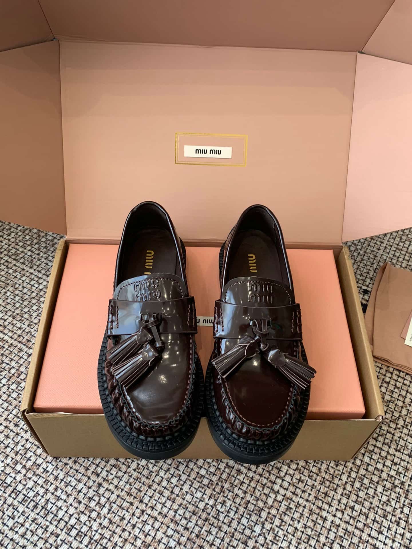Miu Miu Tassel Loafers In Polished Leather Women