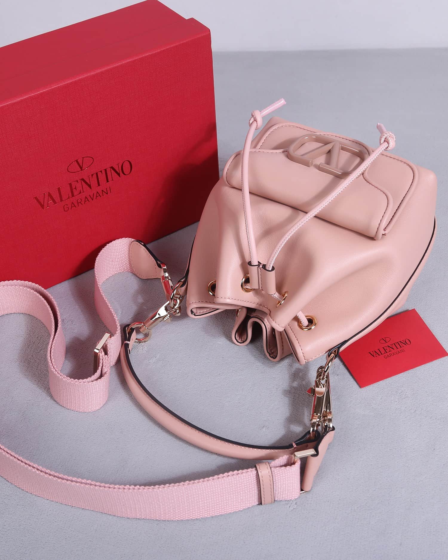 Valentino Garavani Locò calfskin leather bucket bag in soft pink 22058 High