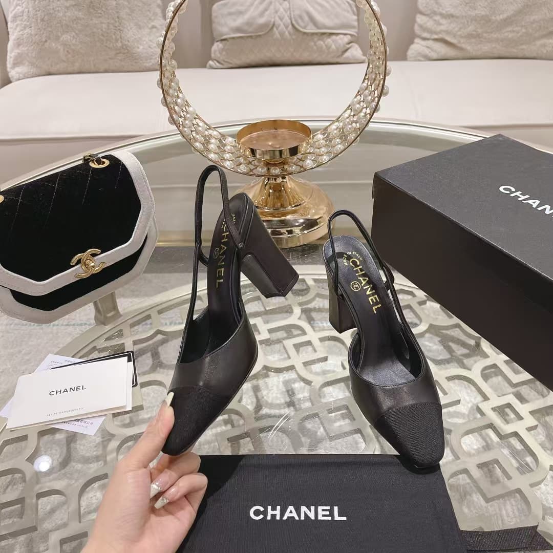 Chanel Slingbacks Goatskin & Grosgrain  Black