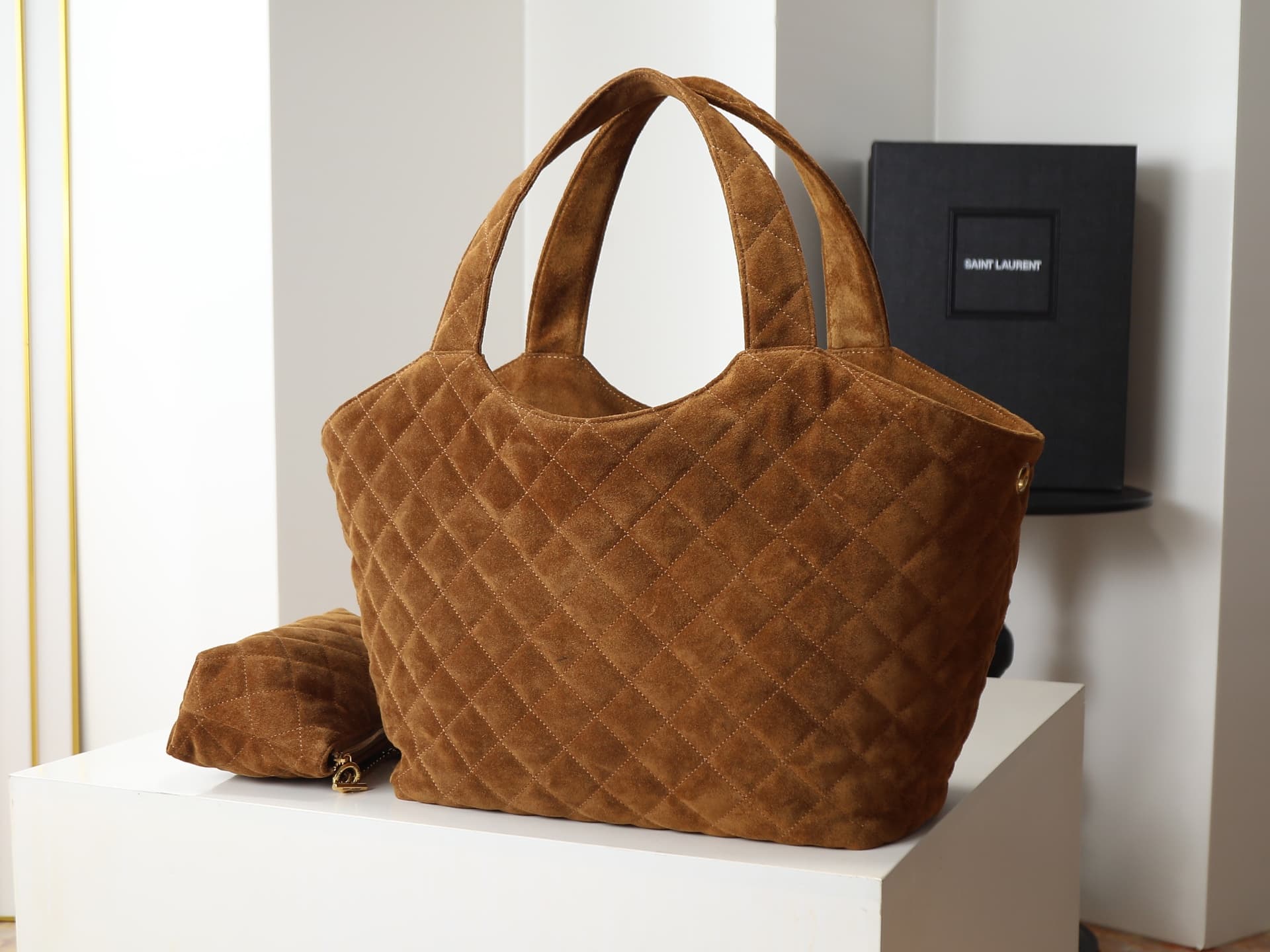 Saint Laurent ICARE Medium in quilted suede CARAMEL COGNAC 858191 TOP