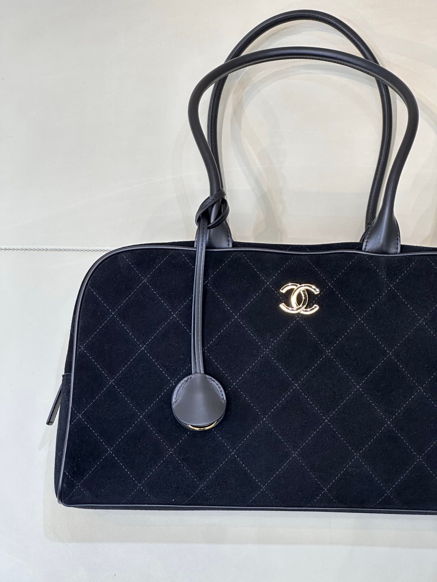 Chanel Bowling Bag Suede Calfskin Calfskin & Gold-Tone Metal Black TOP