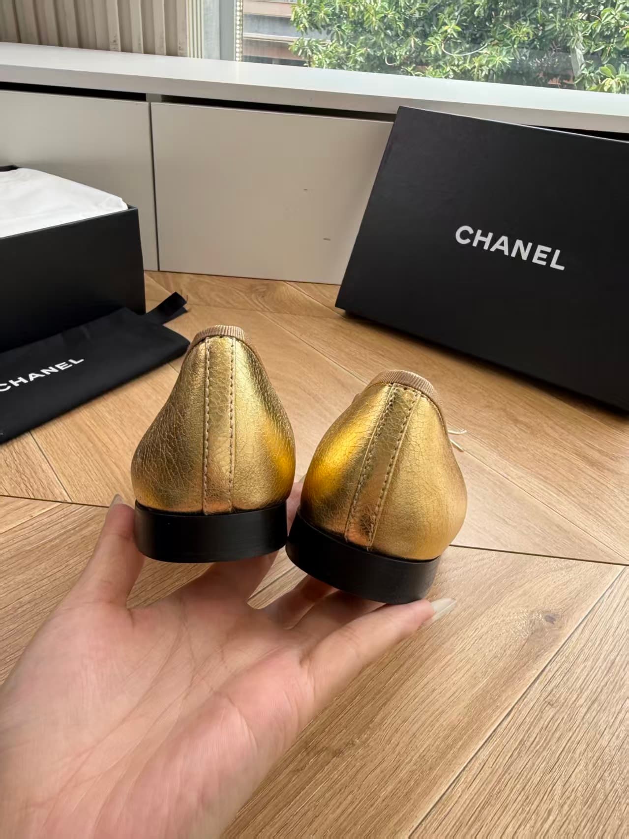 Chanel Calfskin CC Cap Toe Ballerina Flats